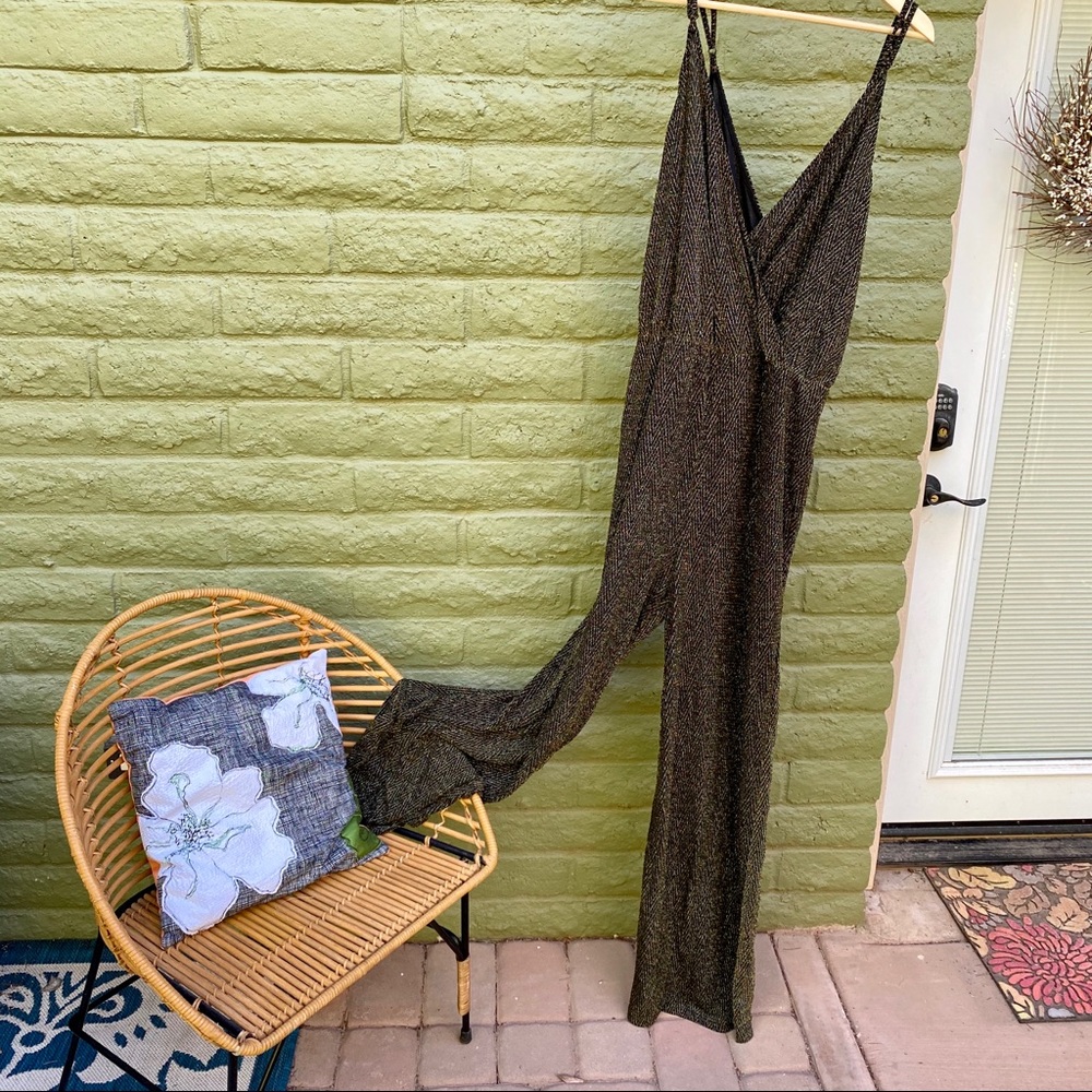 Truly You Gold Texture Wide Leg Jumpsuit